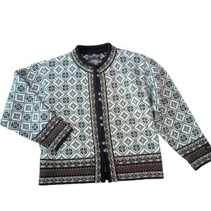 Skjaeveland of Norway Scandinavian wool black/cream knit winter sweater sz S